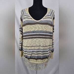 Two One Two New York Frayed Stripe Boxy Cottagecore Sweater Top Women's sz PM